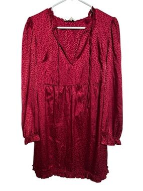 Speechless Junior’s Dress Medium Fit & Flare Red Ruffle Long Sleeve
